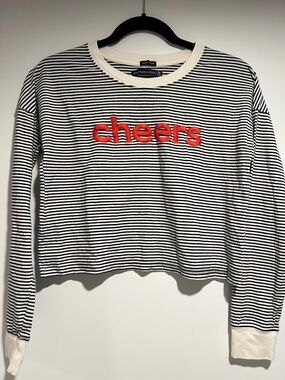Abercrombie & Fitch Cropped Black & White Striped Drop Shoulder Top, Size XS